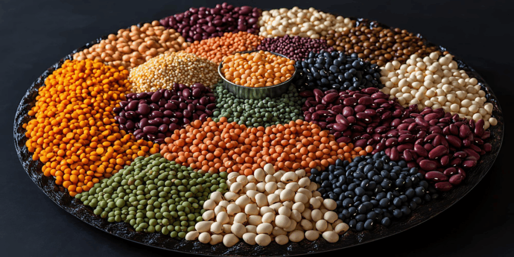 Assorted premium pulses and beans arranged for export display